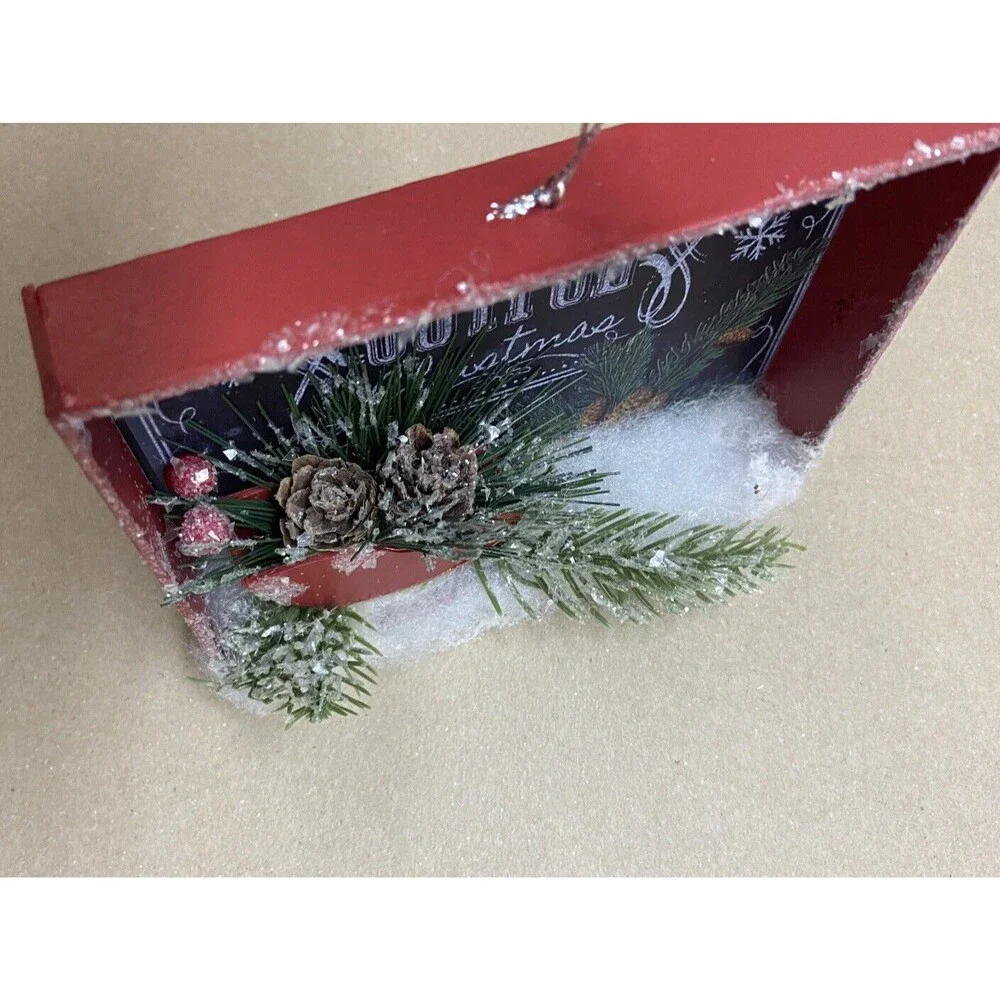 Midwest Seasons Joyful Christmas Sleigh Red Shadowbox Hanging Christmas Ornametn